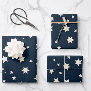 Patriotic White Stars on Navy Blue Wrapping Paper Sheet