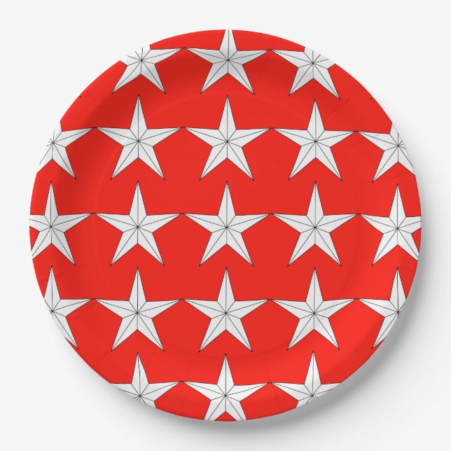 Patriotic White Stars on Red Field Paper Plate (Front)