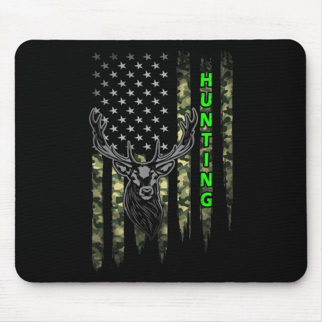 Patriotic Whitetail Buck Deer Hunting American Cam Mouse Mat (Front)