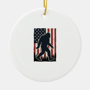 Patriotic Wilderness Creature Vintage Flag Vector Ceramic Tree Decoration