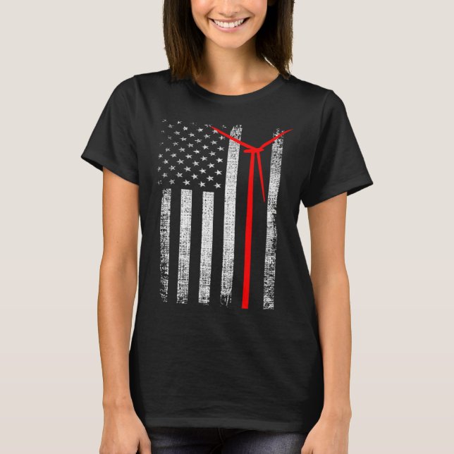 Patriotic Wind Turbine Technician American Flag Wi T-Shirt (Front)