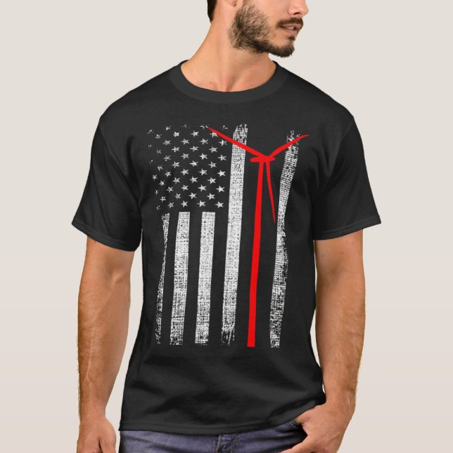 Patriotic Wind Turbine Technician American Flag Wi T-Shirt (Front)