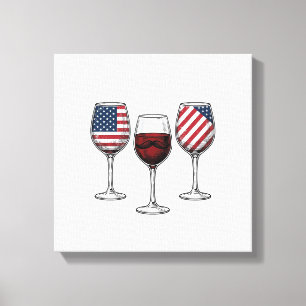 Patriotic Wine Glasses Vintage Vector Shirt Design Canvas Print