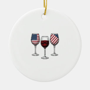 Patriotic Wine Glasses Vintage Vector Shirt Design Ceramic Tree Decoration