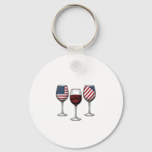 Patriotic Wine Glasses Vintage Vector Shirt Design Key Ring