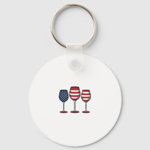 Patriotic Wine Glasses Vintage Vector Shirt Design Key Ring