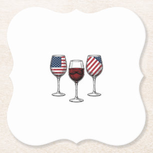Patriotic Wine Glasses Vintage Vector Shirt Design Paper Coaster