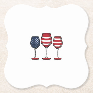 Patriotic Wine Glasses Vintage Vector Shirt Design Paper Coaster