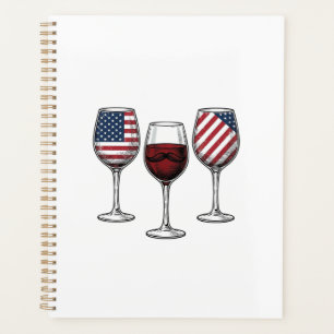 Patriotic Wine Glasses Vintage Vector Shirt Design Planner