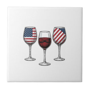 Patriotic Wine Glasses Vintage Vector Shirt Design Tile