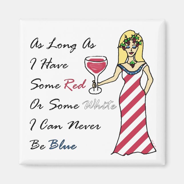 Patriotic Wine Goddess "Never Blue" Magnet (Front)