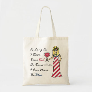 Patriotic Wine Goddess "Red Or White...Never Blue" Tote Bag