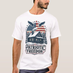 Patriotic Winter Cabin Vector Graphic Tee
