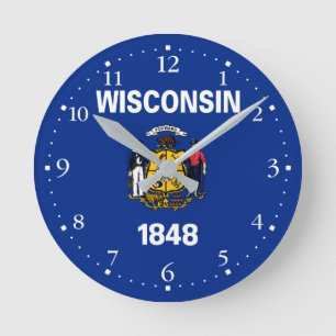 Patriotic Wisconsin State Flag Round Clock