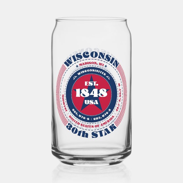 Patriotic Wisconsin Typography Drinkware Set Can Glass (Front)