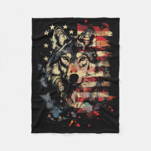Patriotic Wolf American Flag Usa Wolf Lover Vintag Fleece Blanket