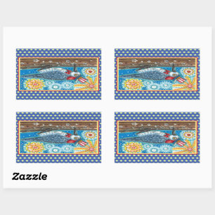 PATRIOTIC WOODPECKER FIREWORKS, 4TH OF JULY BIRD RECTANGULAR STICKER