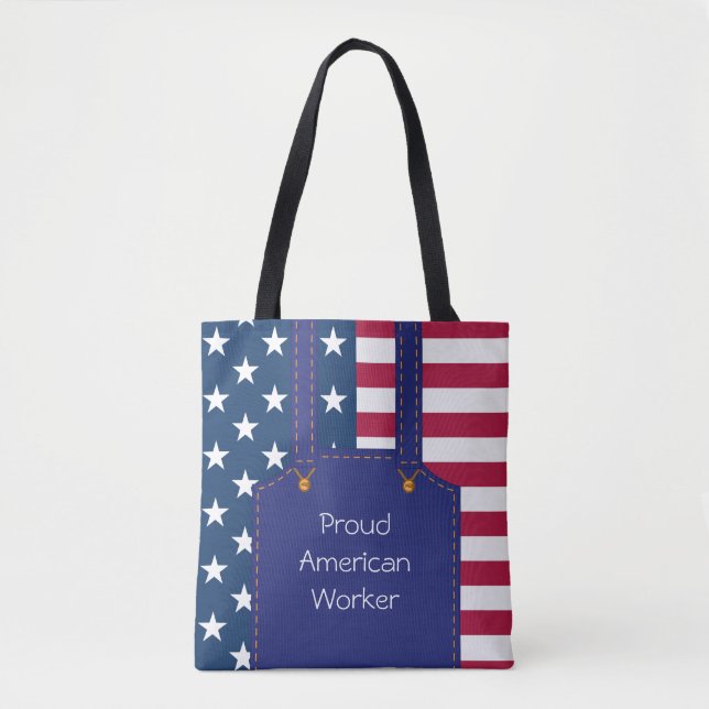 Patriotic Worker USA American Flag Customisable Tote Bag (Front)
