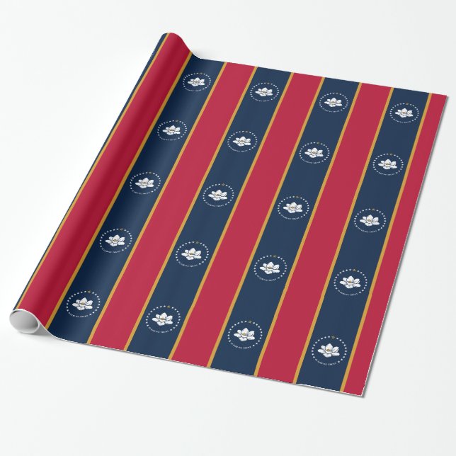 Patriotic wrapping paper with Flag of Mississippi (Unrolled)