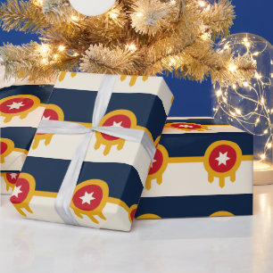 Patriotic wrapping paper with Flag of Tulsa City