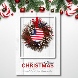Patriotic Wreath Merry Christmas Wishes Holiday Card