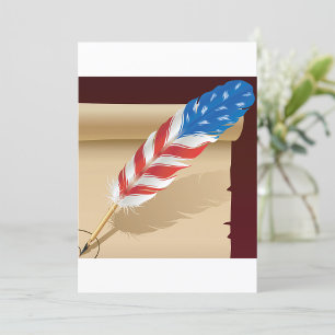 Patriotic Writing Feather on Antique Paper Invitation