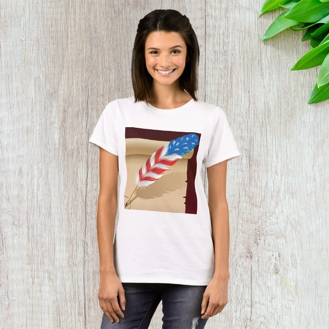 Patriotic Writing Feather on Antique Paper T-Shirt (Creator Uploaded)