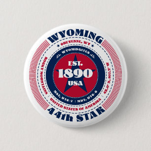 Patriotic Wyoming Circle with State Details 6 Cm Round Badge