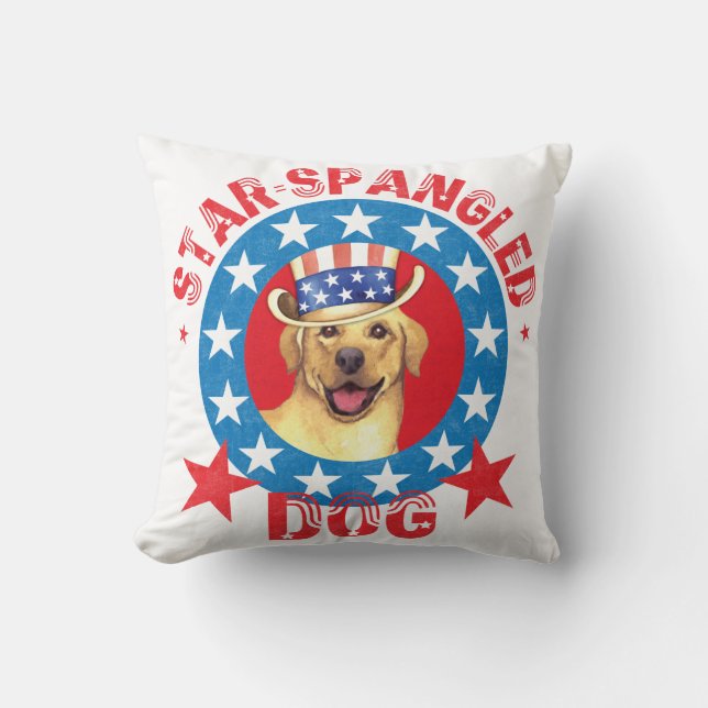 Patriotic Yellow Lab Cushion (Front)