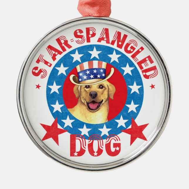 Patriotic Yellow Lab Metal Tree Decoration (Front)
