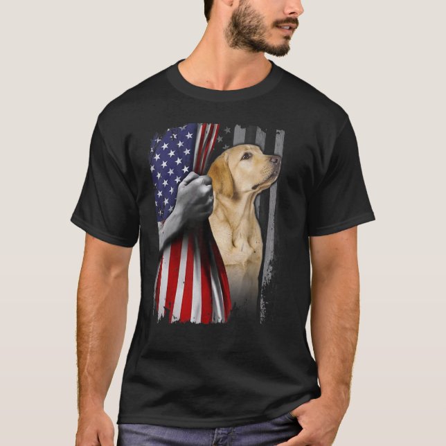 Patriotic Yellow Labrador American Flag Dog  Famil T-Shirt (Front)