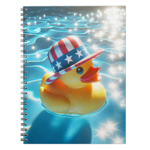 Patriotic Yellow Rubber Duck In Pool Notebook