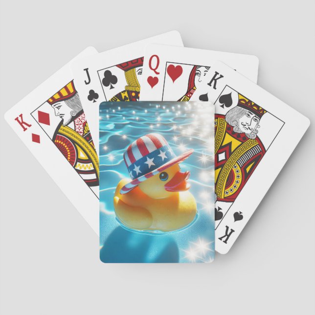 Patriotic Yellow Rubber Duck In Pool Playing Cards (Back)