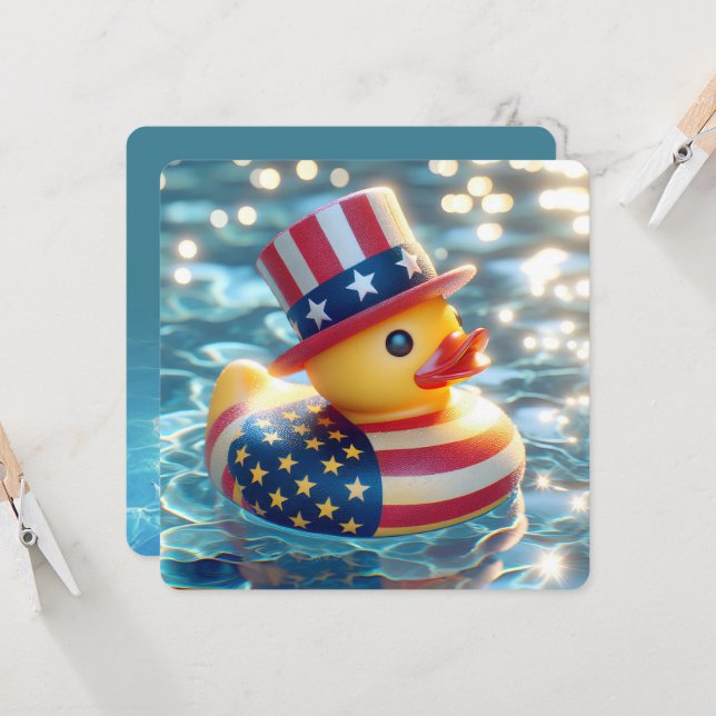 Patriotic Yellow Rubber Duck Pool Party Invitation (Front/Back In Situ)