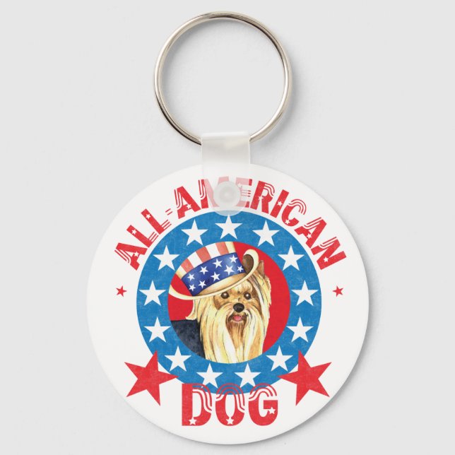 Patriotic Yorkie Key Ring (Front)