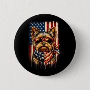 Patriotic Yorkshire Terrier Aamerican Flag Dog 6 Cm Round Badge