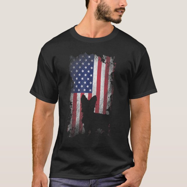 Patriotic Yorkshire Terrier American Flag Usa Dog T-Shirt (Front)