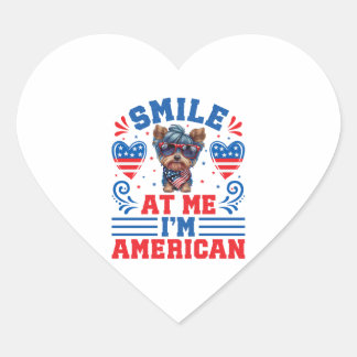 Patriotic Yorkshire Terrier Dog for 4th Of July Heart Sticker