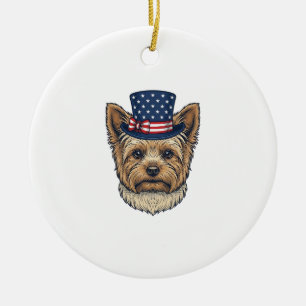 Patriotic Yorkshire Terrier Vintage Ceramic Tree Decoration