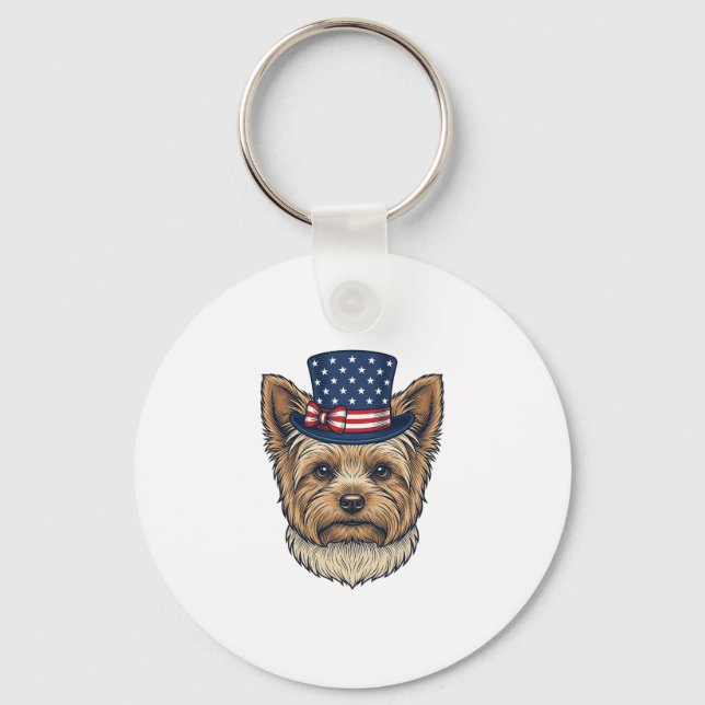 Patriotic Yorkshire Terrier Vintage Key Ring (Front)