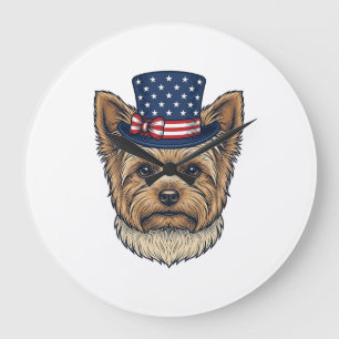 Patriotic Yorkshire Terrier Vintage Large Clock
