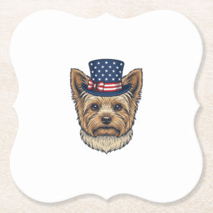 Patriotic Yorkshire Terrier Vintage Paper Coaster