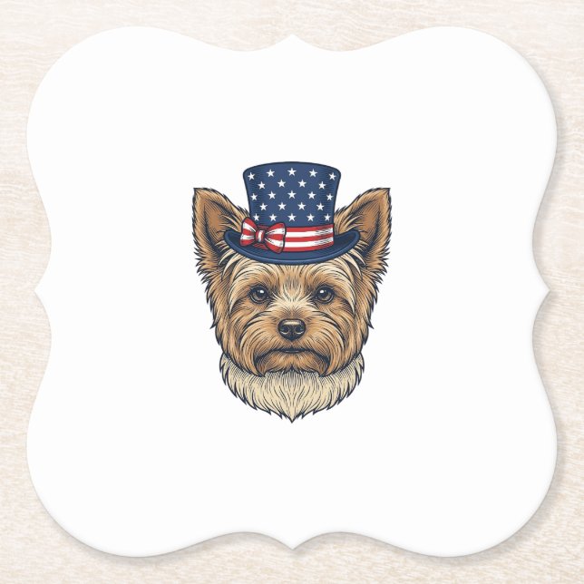 Patriotic Yorkshire Terrier Vintage Paper Coaster (Front)
