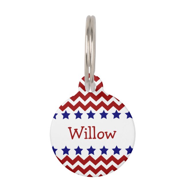 Patriotic Zigzag and Stars Pet ID Tag (Front)
