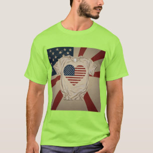 "Patriotism and Loyalty" Flag and Heart Design T-Shirt