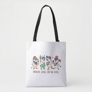 Patroatic goose on the loose 4th of july tote bag