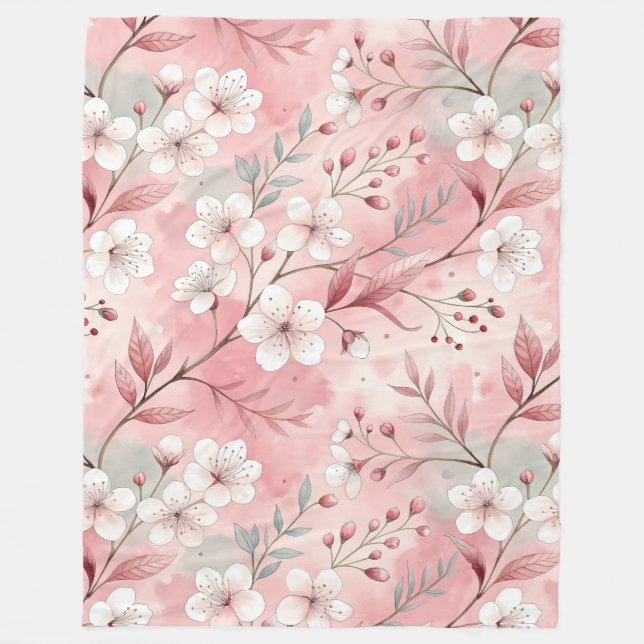 Patrón de flor sakura rosado fleece blanket (Front)