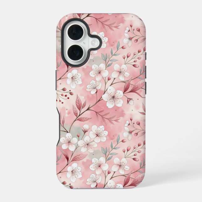 Patrón de flor sakura rosado iPhone 16 case (Back)