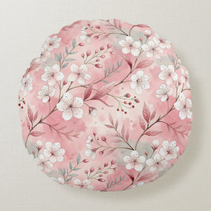 Patrón de flor sakura rosado round cushion