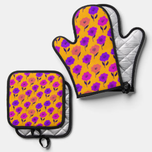 Patrón floral vibrante oven mitt & pot holder set